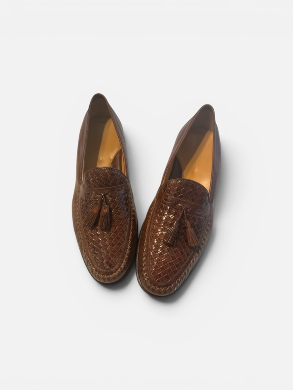Johnston & Murphy Men's Brown Tassel Woven Leather Loafers